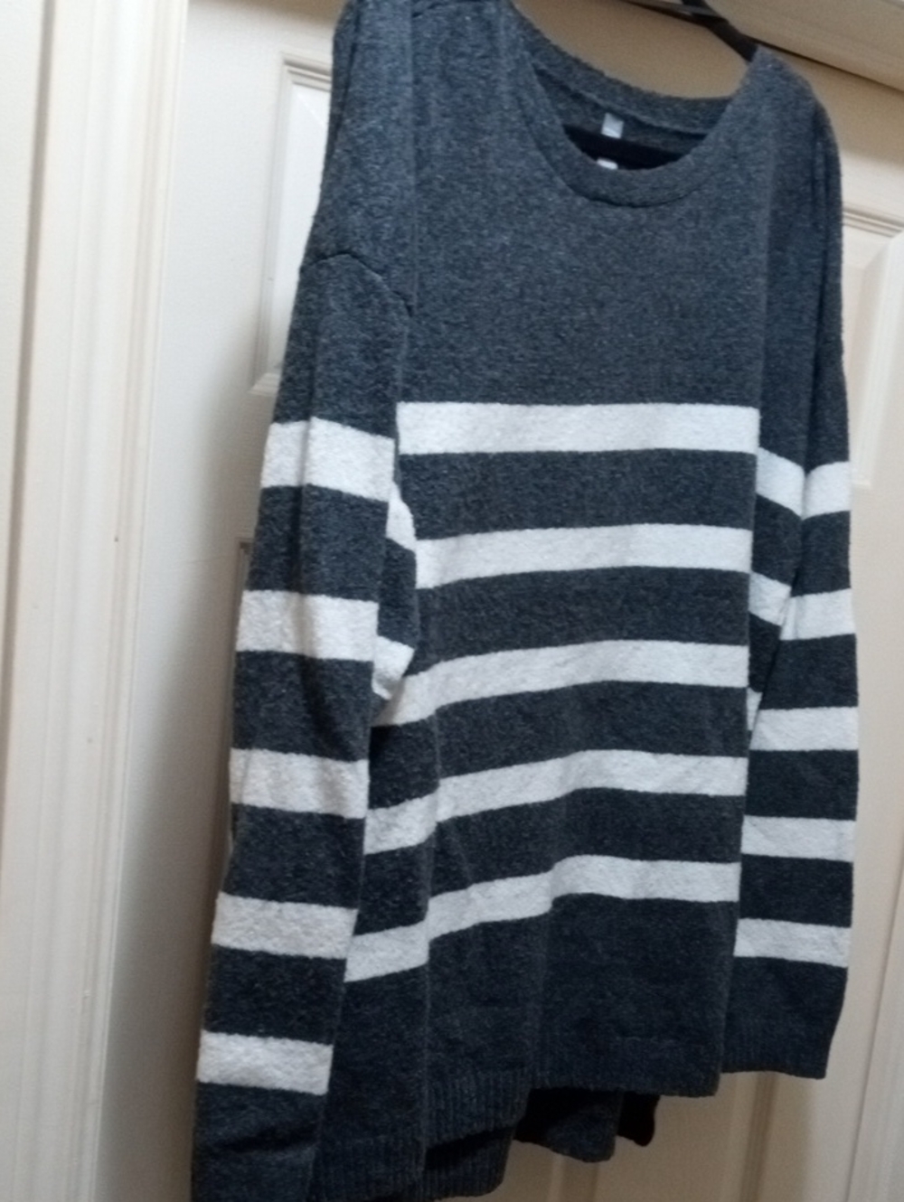 Joe Fresh Gray and White Striped Turtleneck Sweater